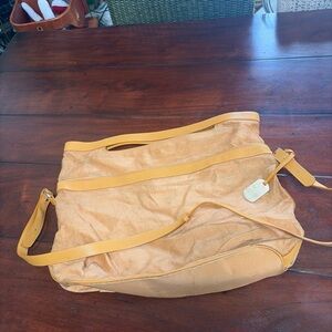 Furla Italy handbag tote shoulder travel bag acid yellow mustard leather rare